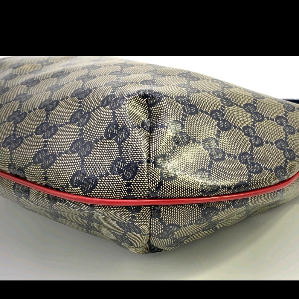 Authentic Gucci Blue Monogram Canvas Crossbody Bag with Red Trim With COA - Picture 9 of 16